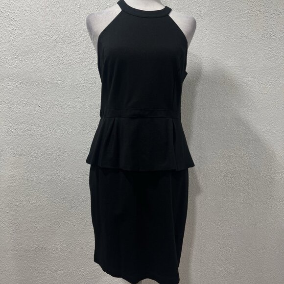 INC International Concepts Tiered Peplum Open Back Halter Neck Black Dress~Sz 12 - Picture 1 of 14